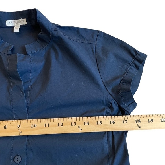 Eileen Fisher Navy Short Sleeve Petite Cotton/Spandex Button Down Top. Sz. PP - Picture 7 of 13